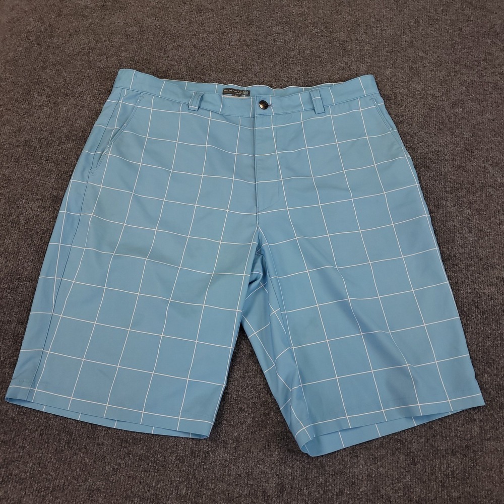Peter Millar Water Hybrid Short Sz 36x11 Sky Blue Windowpane Performance Stretch